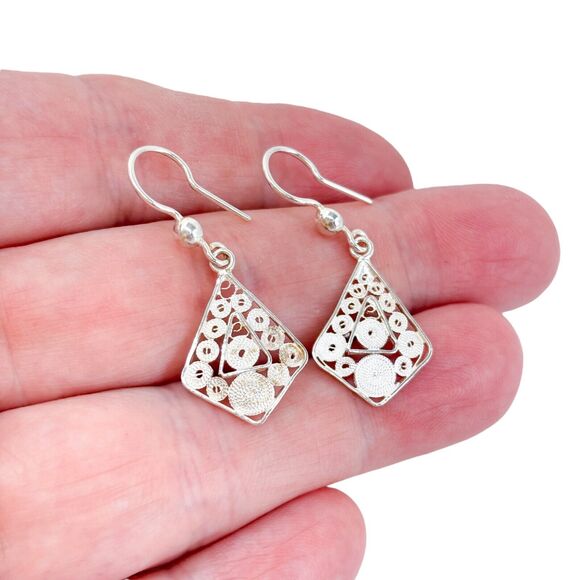 Vintage ATI Sterling Silver 925 Filigree Dangle Earrings - Picture 1 of 7